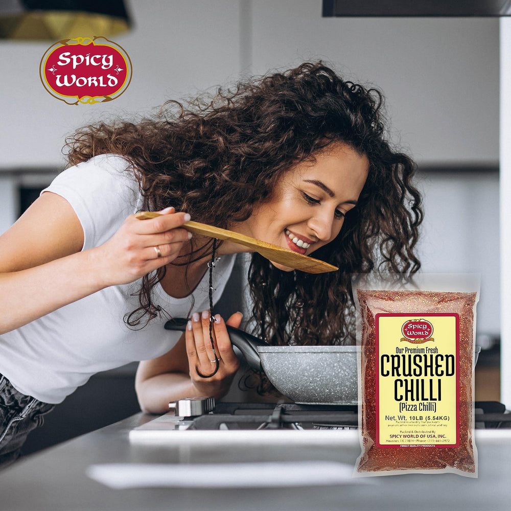 Spicy World crushed red pepper flakes with pasta sauce for a subtle kick.