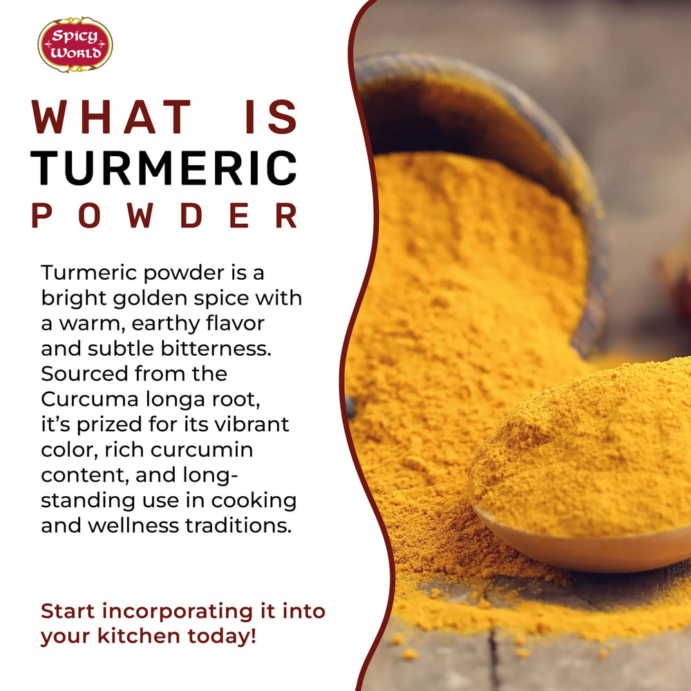 Spicy World curcuma longa powder bottle for everyday cooking.