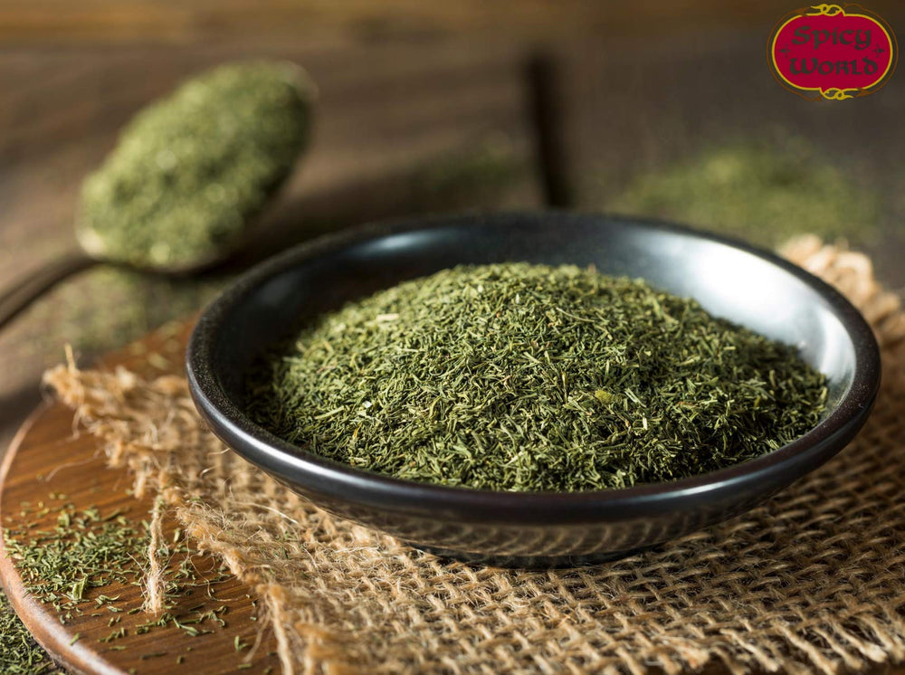 Soup bowl garnished with dill weed from Spicy World for lemony aroma.
