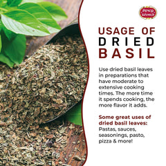 Spicy World dried basil leaves ready to elevate sauces and pasta.