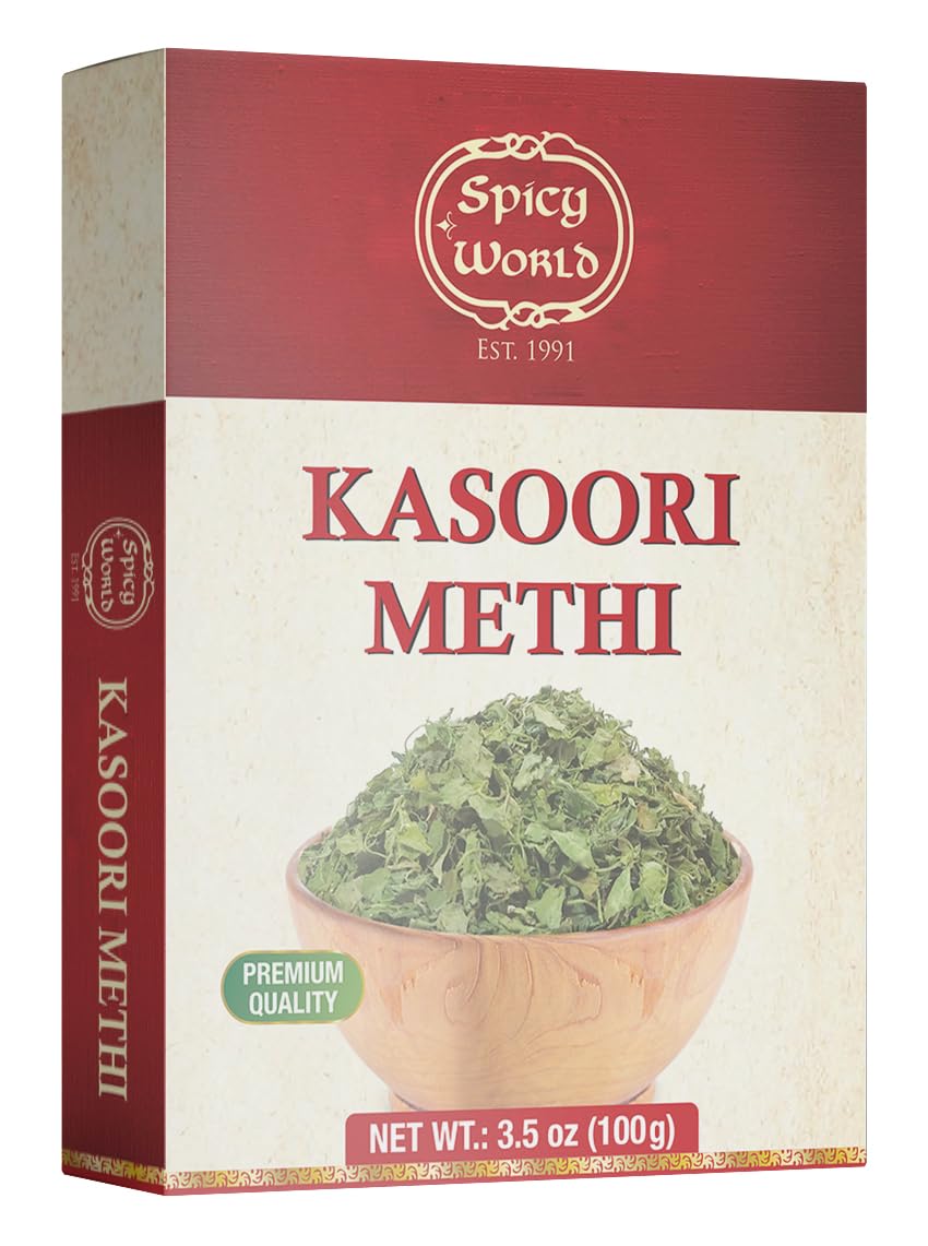 Spicy World kasoori methi box front shows packaging and authenticity