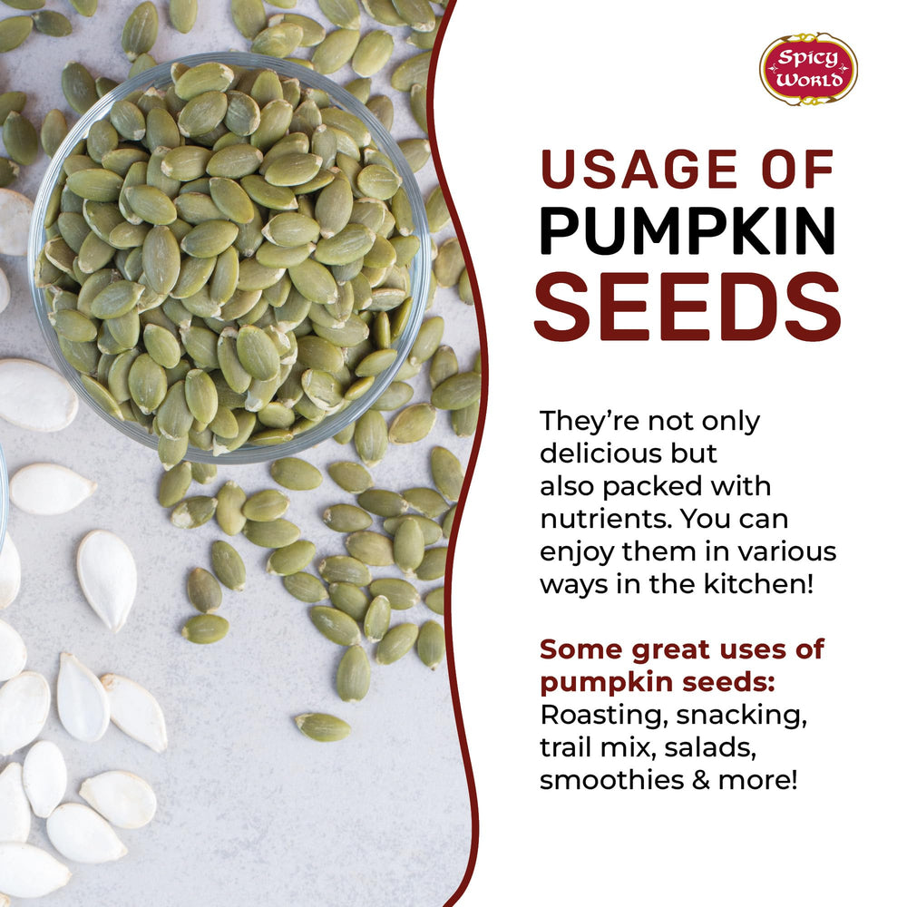 Spicy World dry pumpkin seeds preserve shelf life with a moisture-free crunch.