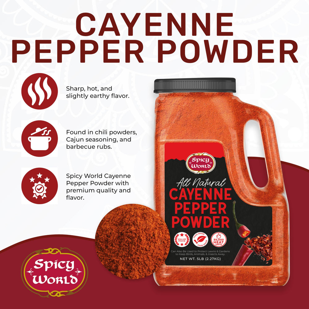 Spicy World cayenne pepper powder freshly packed in India preserves potency.