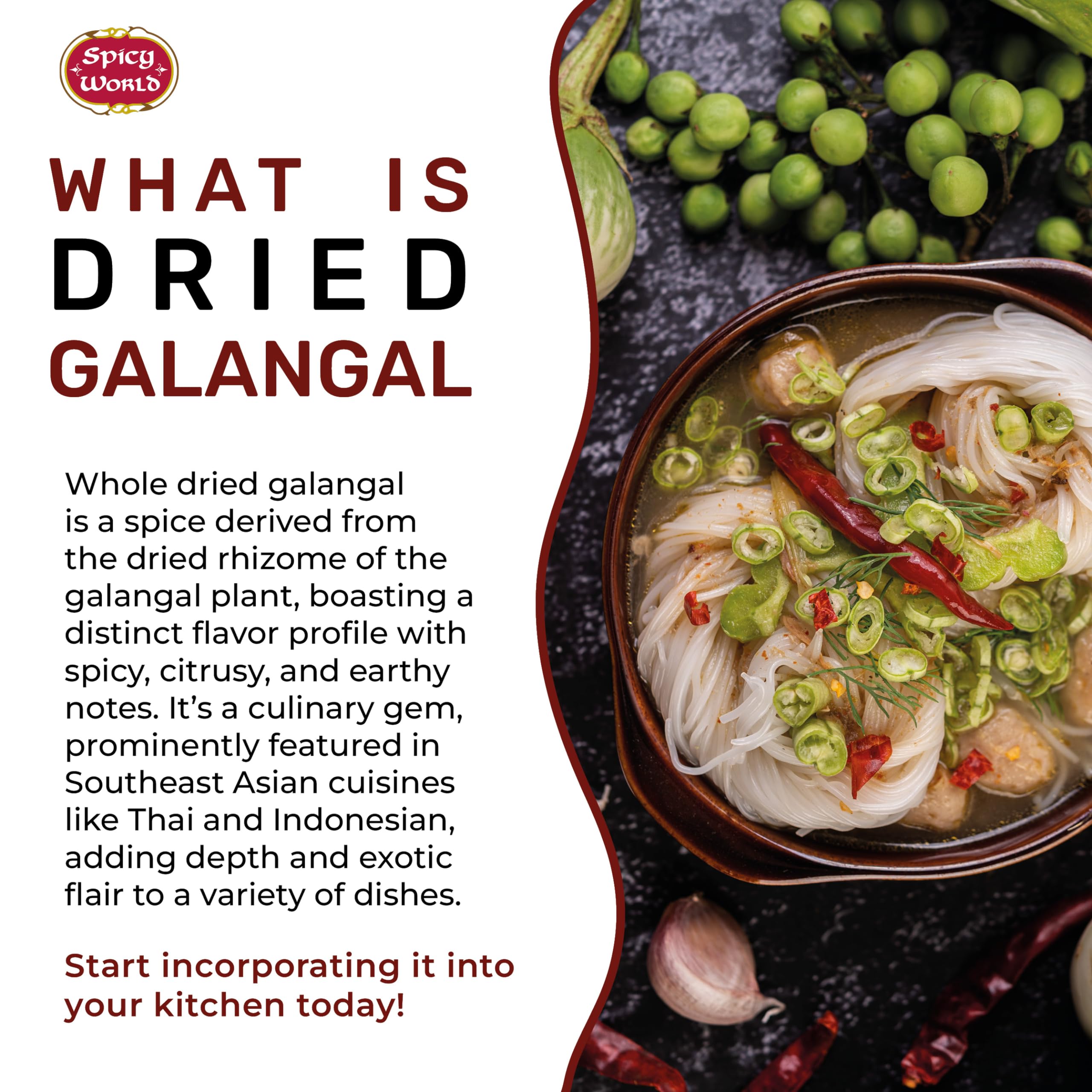 Spicy World bulk galangal bag with resealable lid for freshness