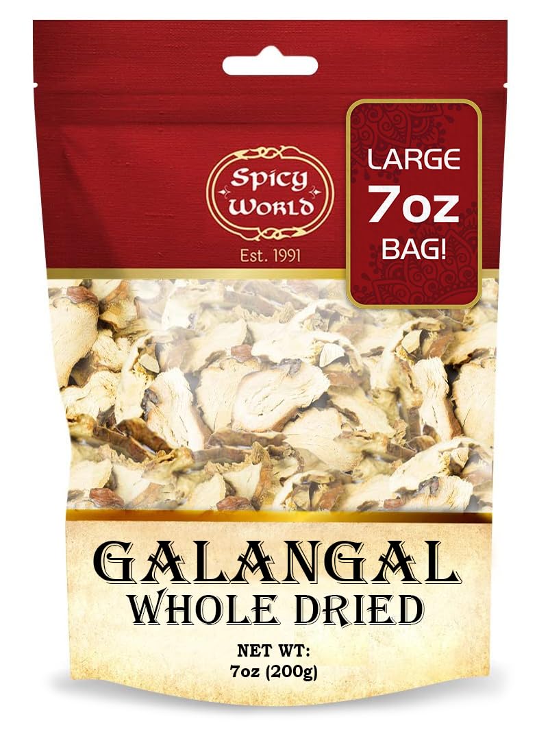 Spicy World galangal slices in 7oz bulk bag ready to flavor Thai soups