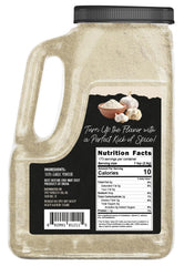 Spicy World garlic powder being poured for quick seasoning in soups and sauces.