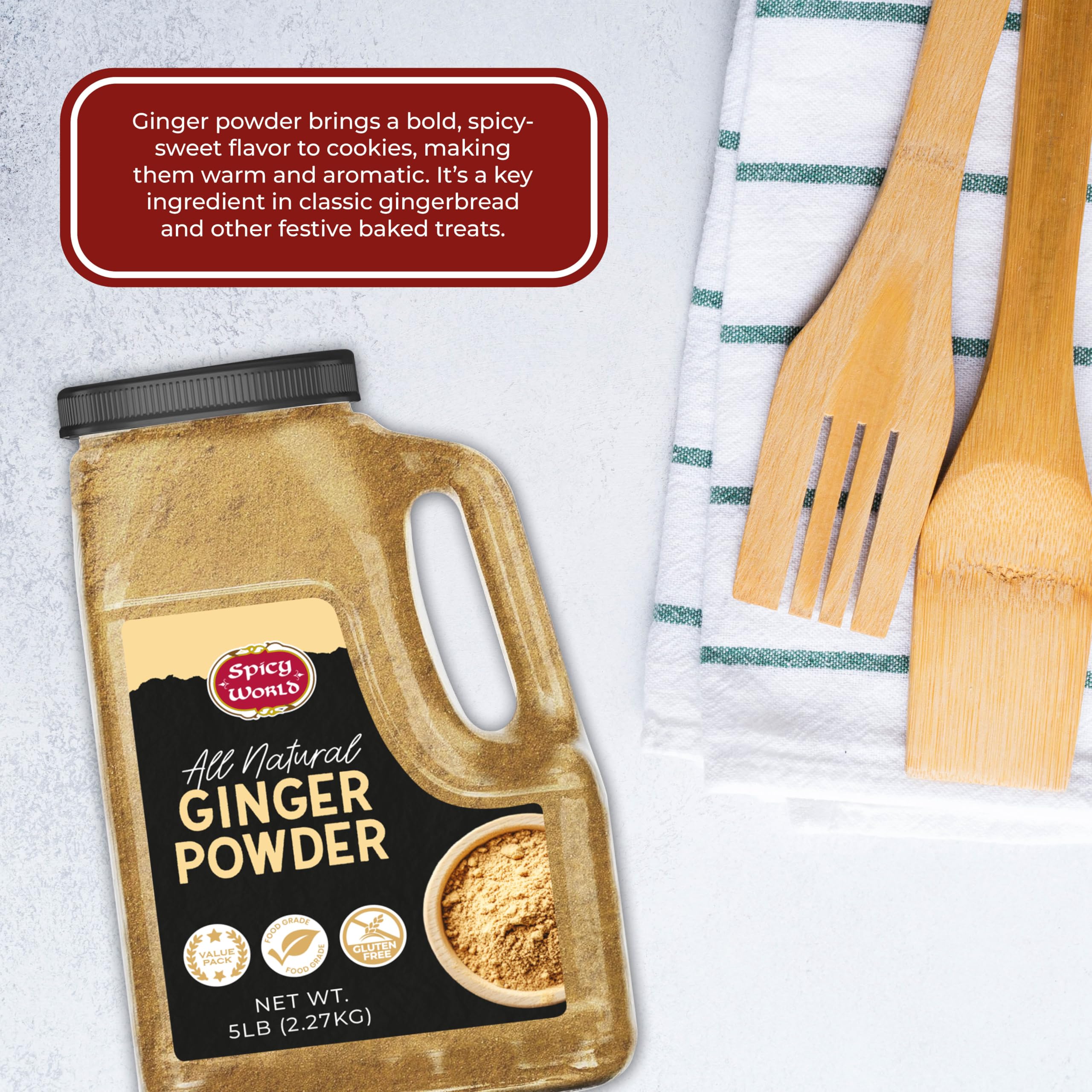 Storage canister of Spicy World Ginger Powder keeps freshness between uses.