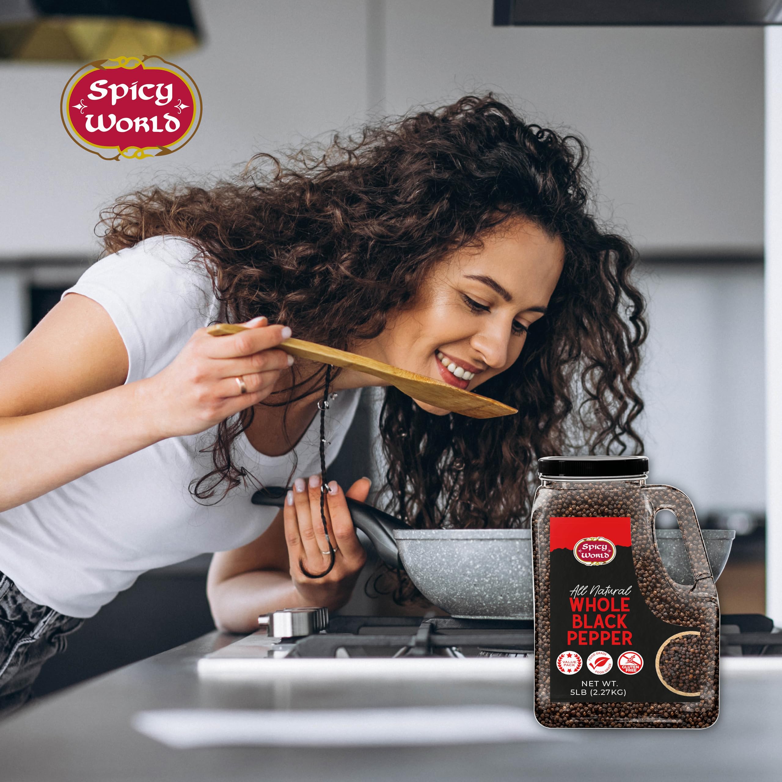 Spicy World gluten-free, non-GMO vegan peppercorns suitable for diverse diets.