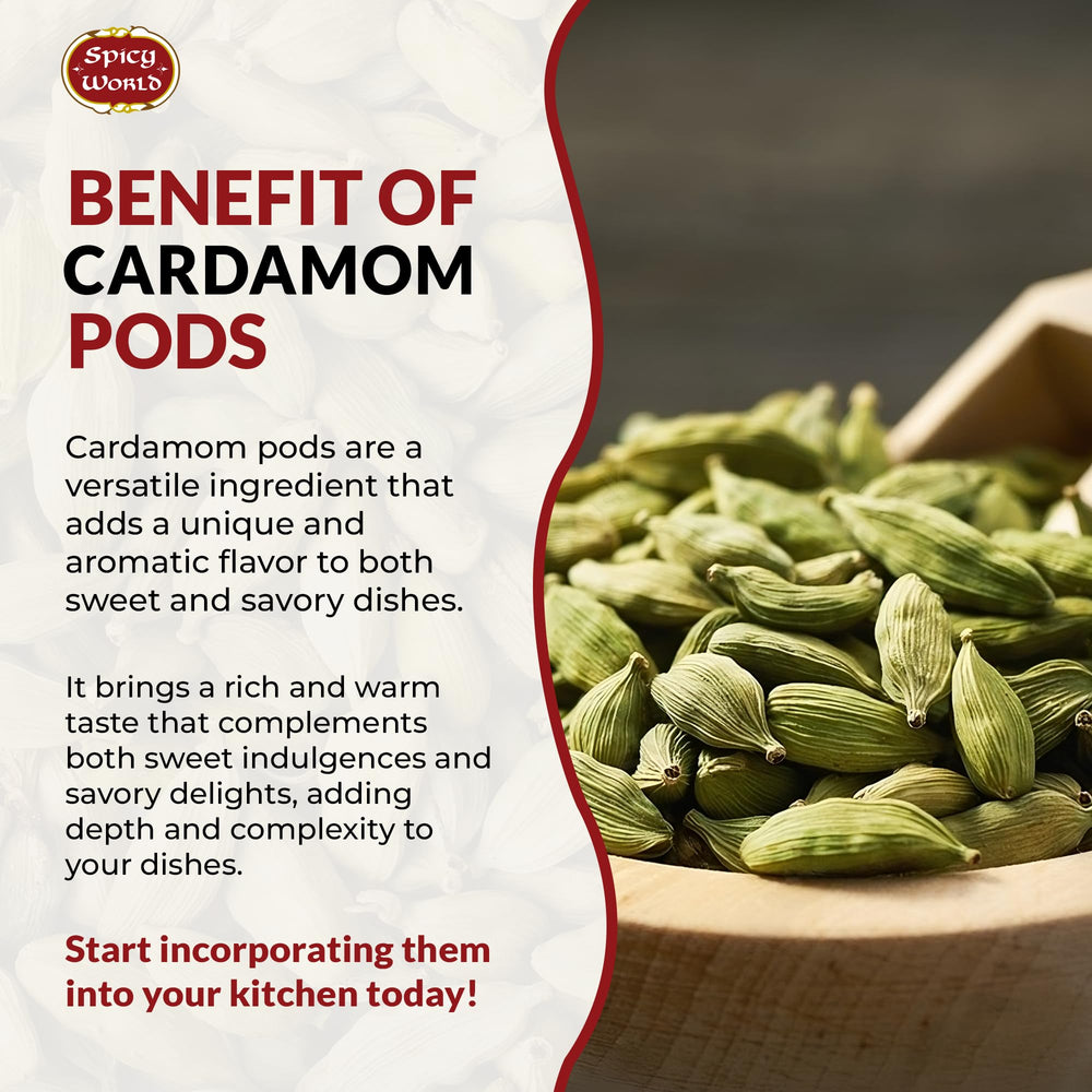 Spicy World green cardamom pods in a baking dish for desserts