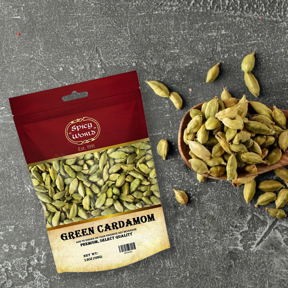 Spicy World green cardamom pods in a kitchen scene for versatile use