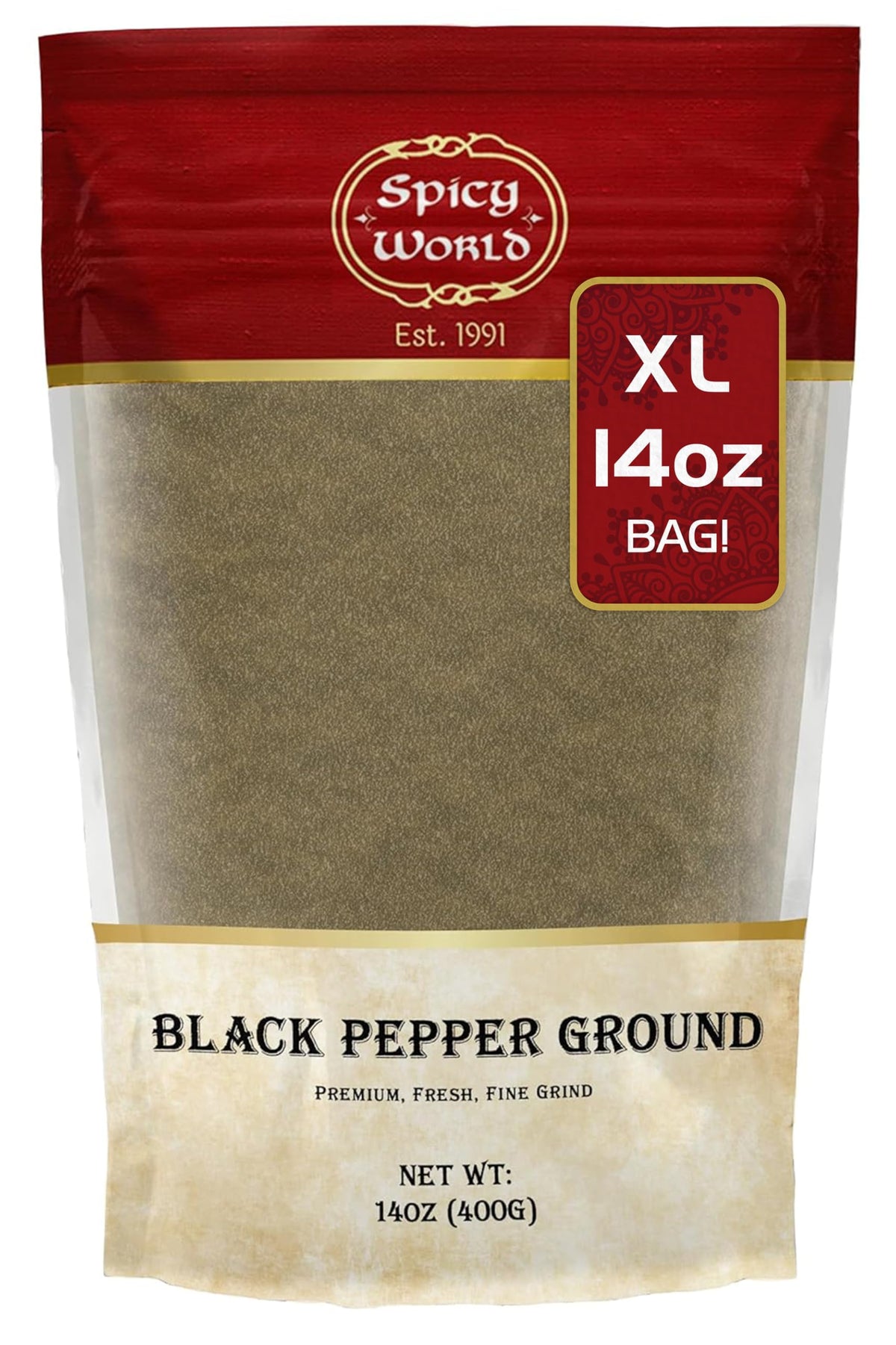 Spicy World ground black pepper fine grind 400g ready for easy seasoning