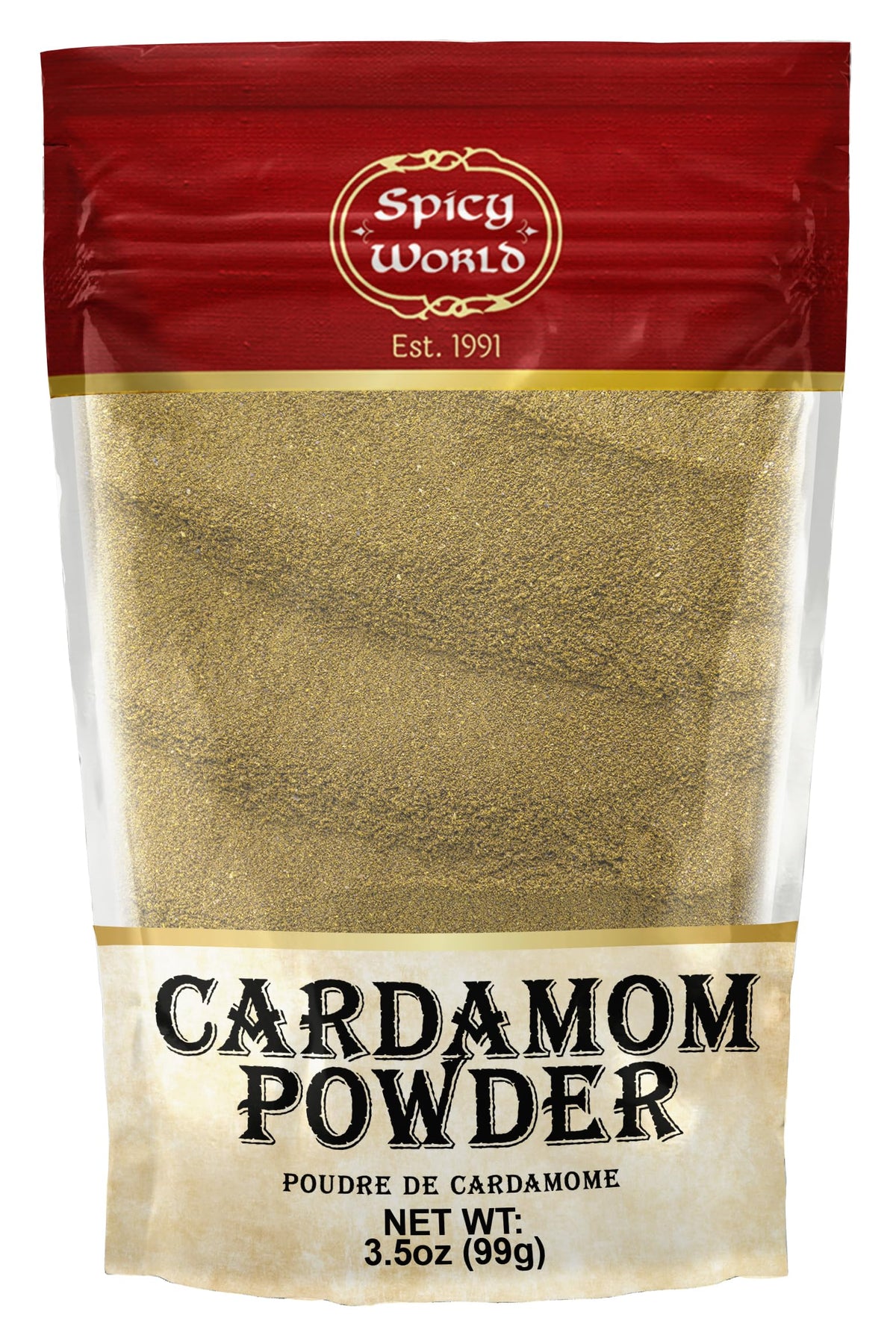 Spicy World ground cardamom powder in a jar for fresh aroma and flavor