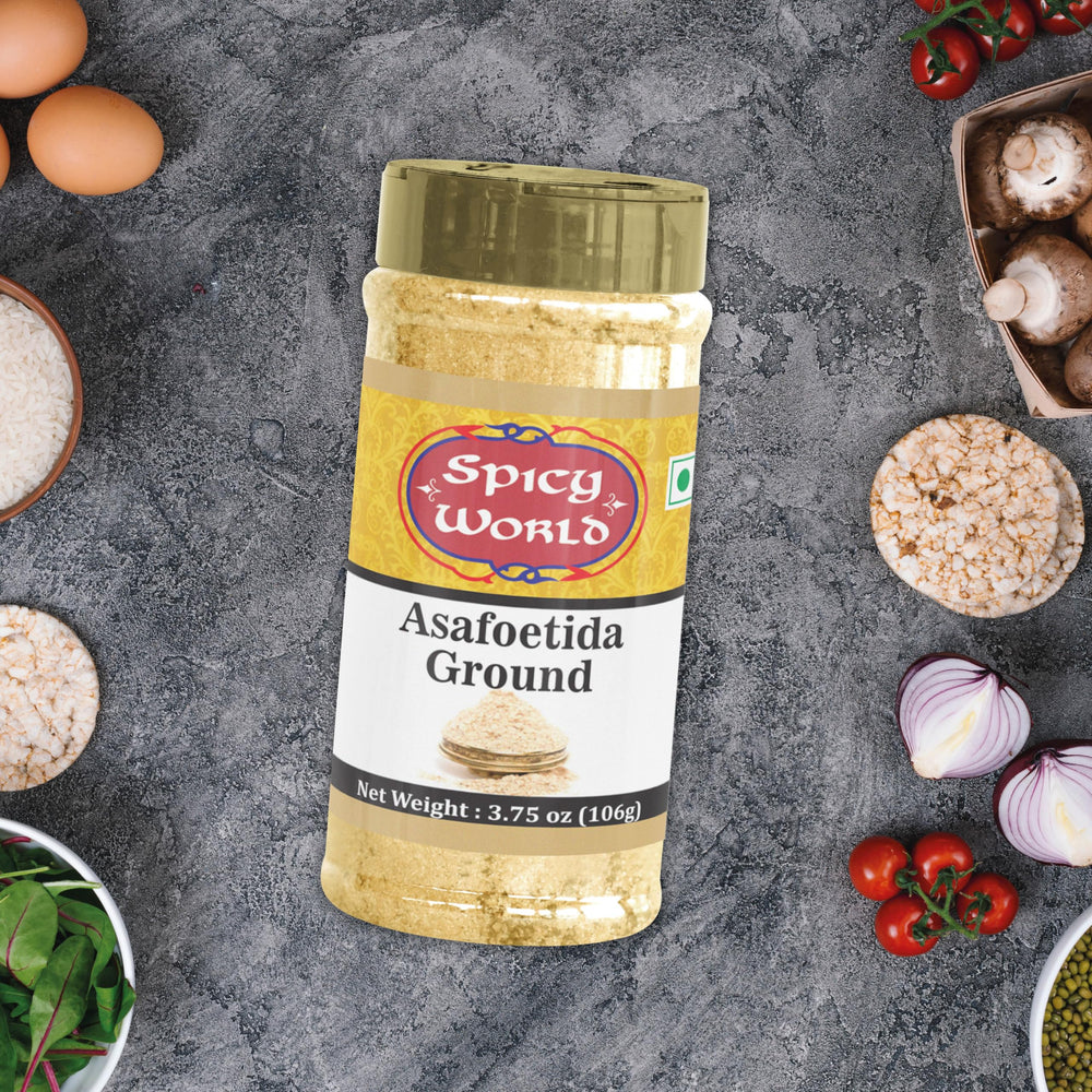 Spicy World Hing powder dusting a dish adds warm, savory depth.