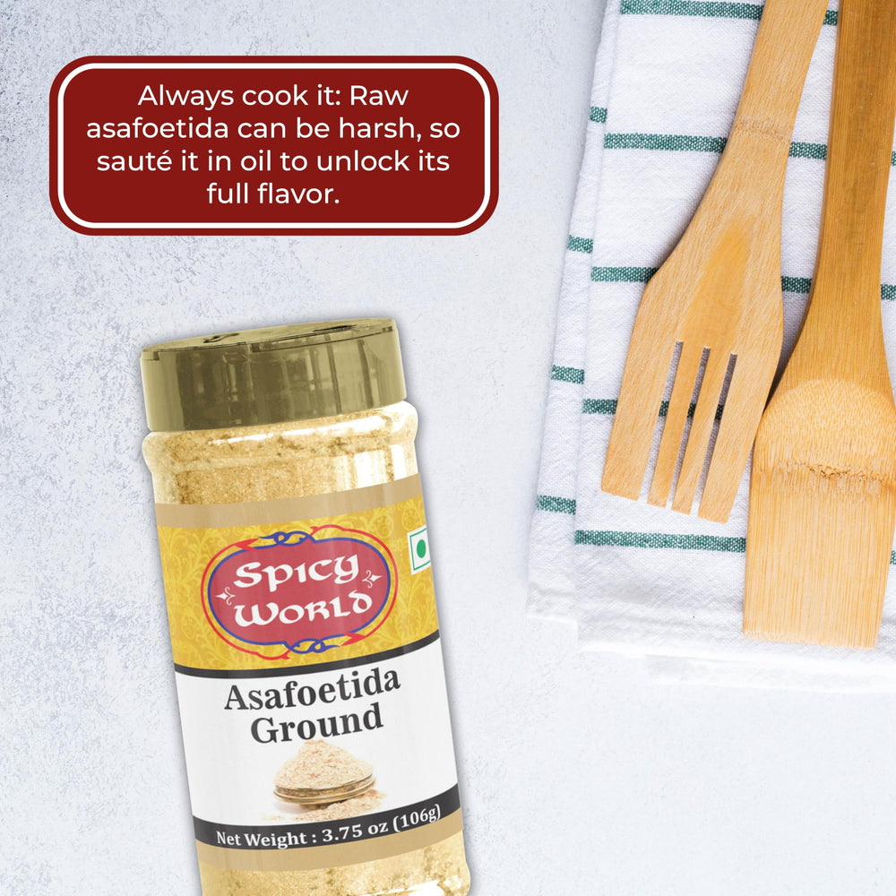 Spicy World Hing jar ready-to-use supports authentic Indian flavor in minutes.