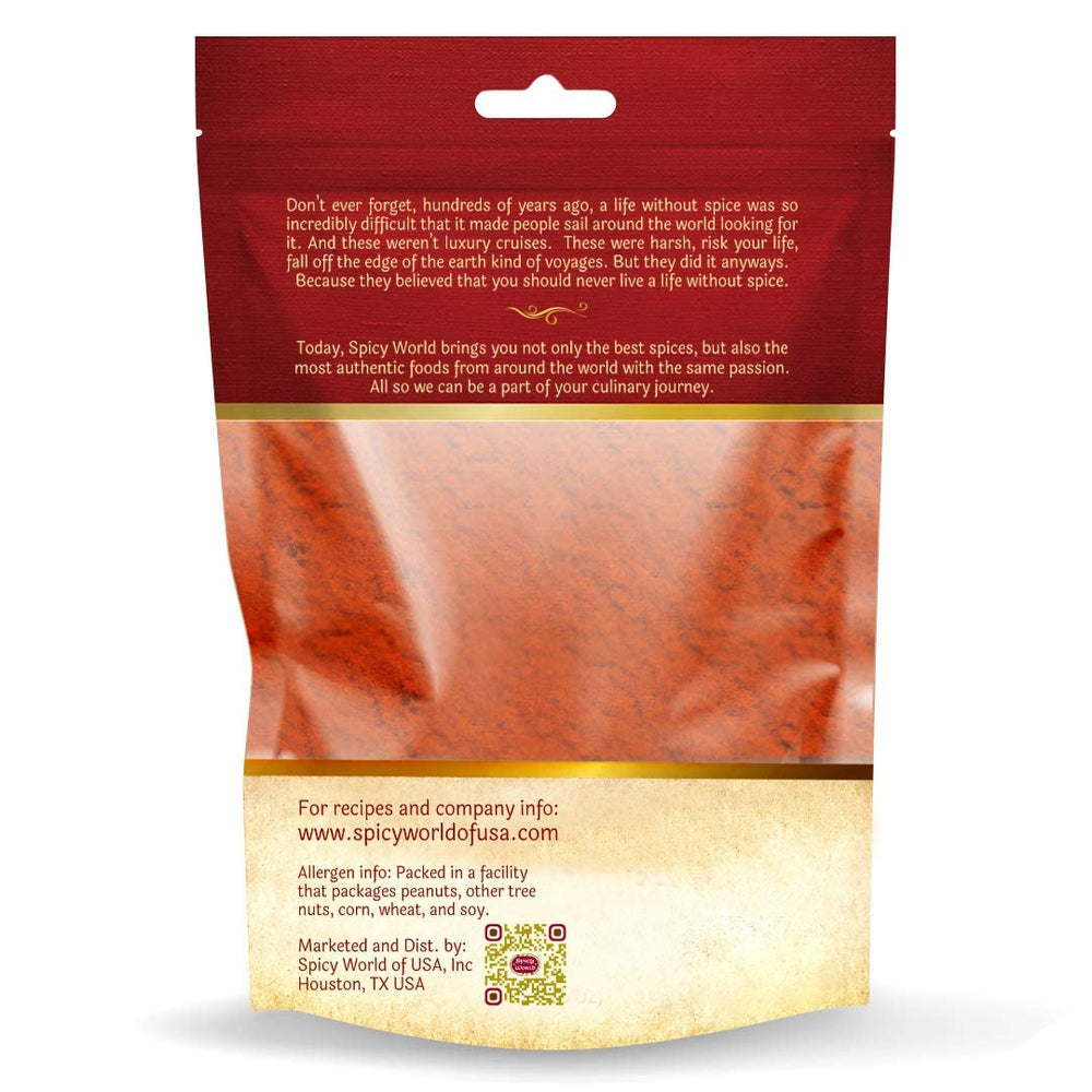 Spicy World Kashmiri chili powder aroma rising suggests ready-to-use flavor.