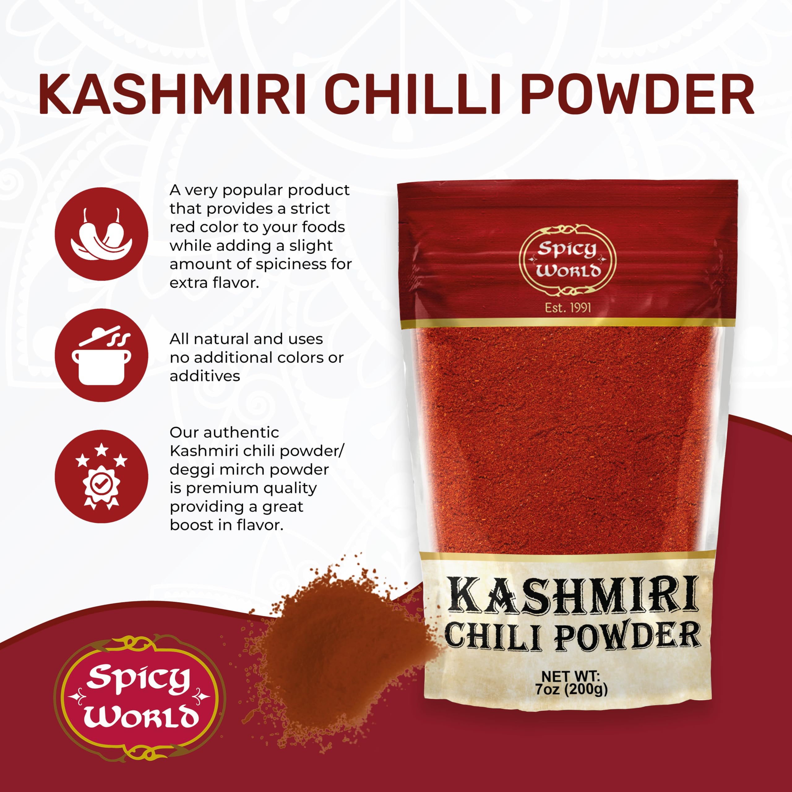 Spicy World Kashmiri chili powder lid open showcases premium packaging and freshness