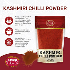 Spicy World Kashmiri chili powder lid open showcases premium packaging and freshness