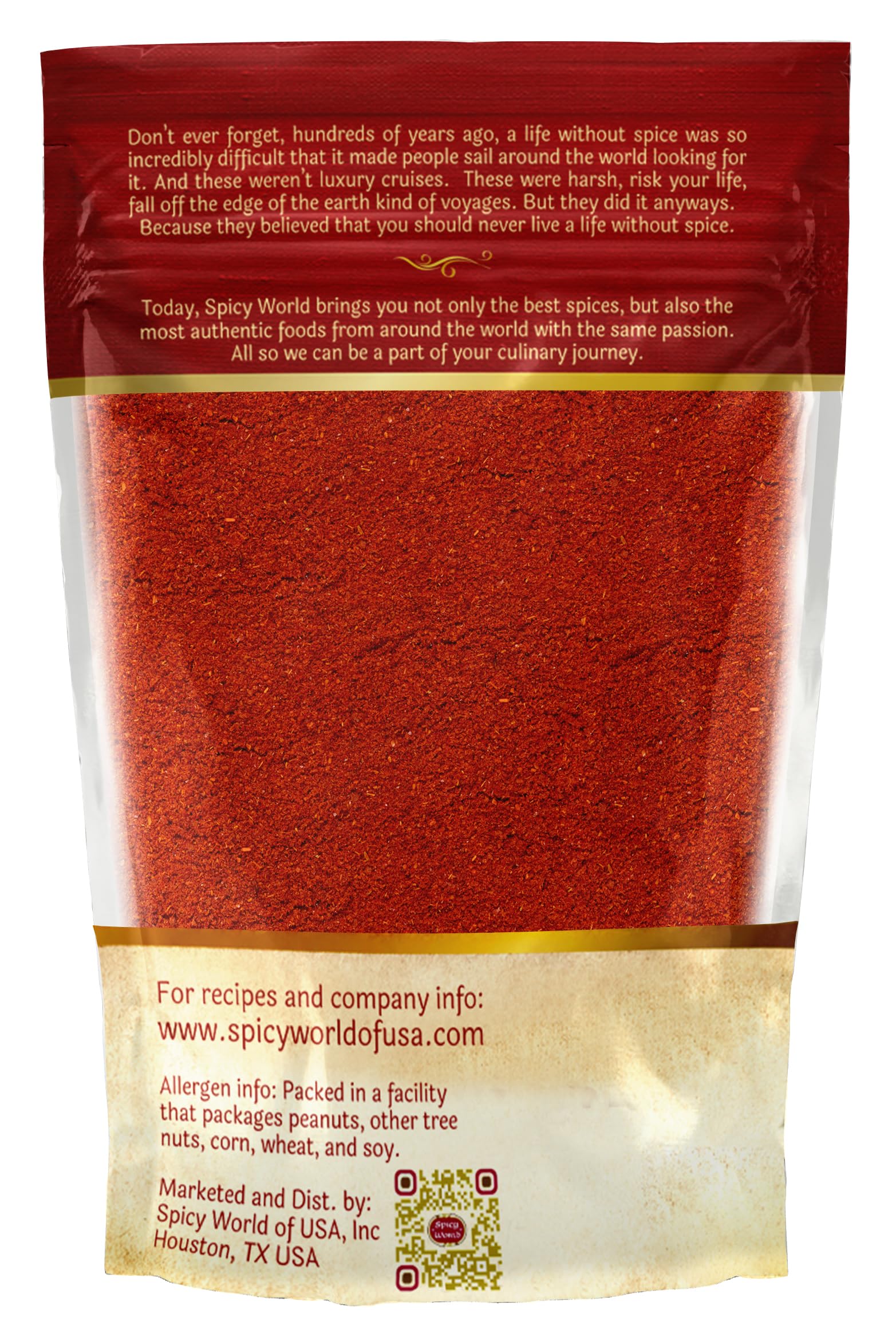 Spicy World Kashmiri chili powder packaging detail highlights premium origin India