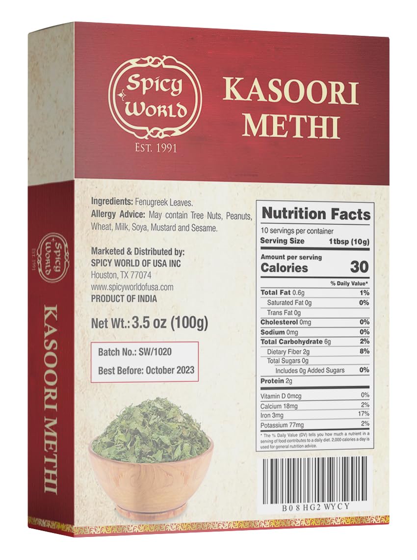 Spicy World kasoori methi leaves close-up texture highlighting freshness