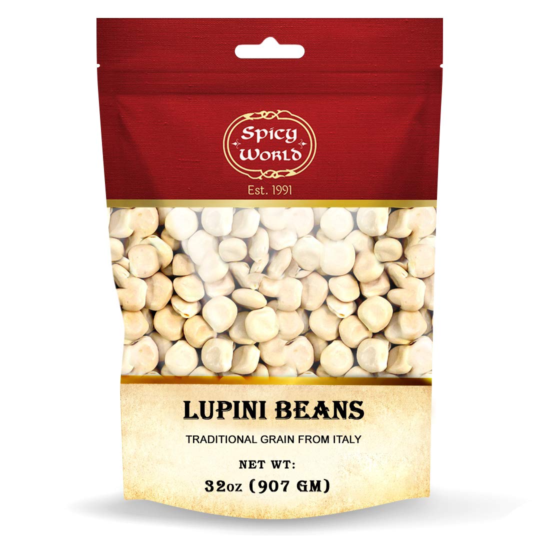 Spicy World lupini beans bulk bag, ideal for protein-packed Mediterranean dishes.