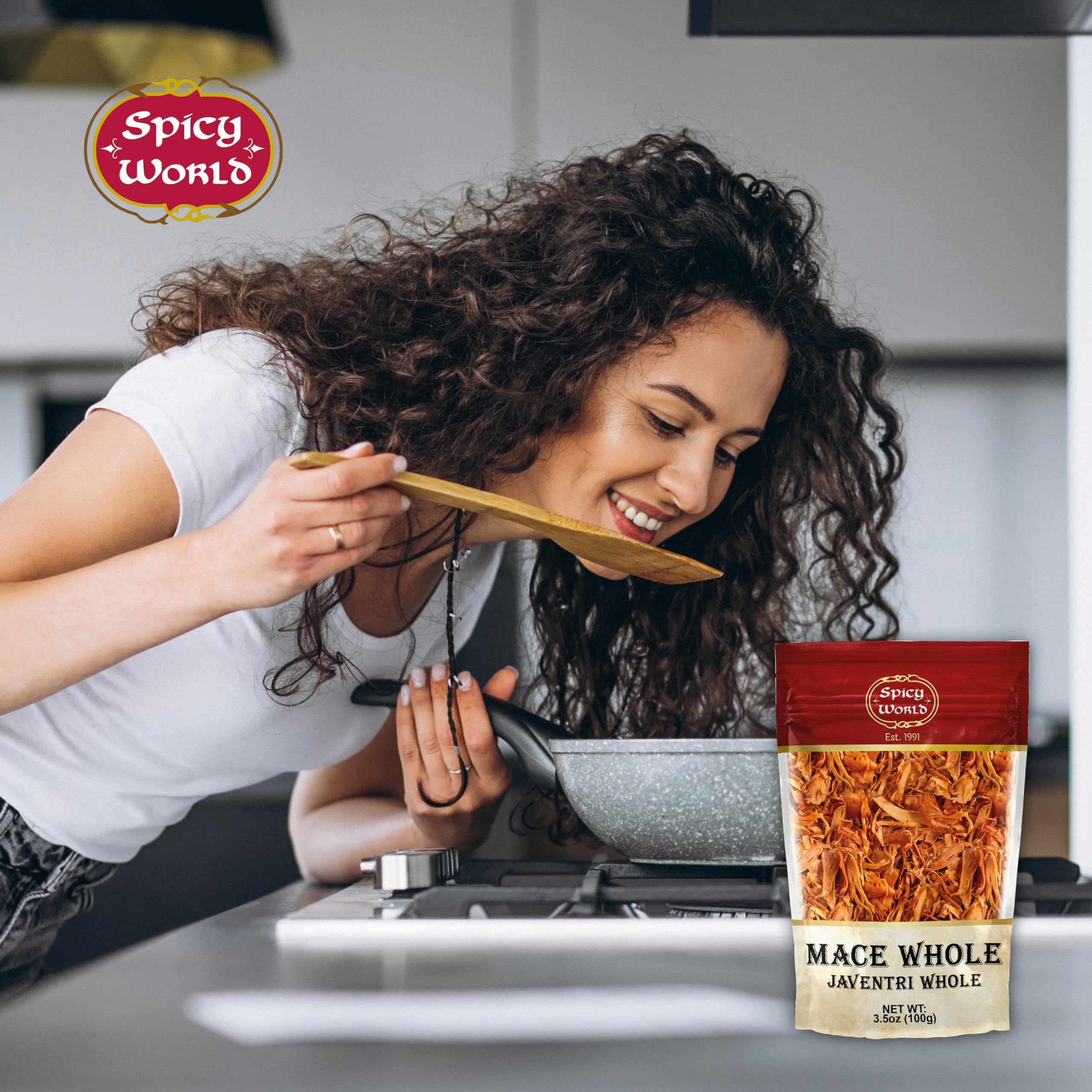 Spicy World Mace on the spice rack evokes traditional flavor.