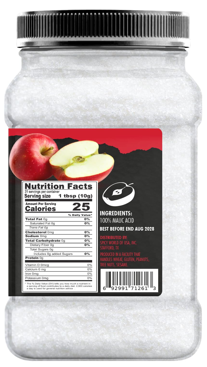 Crystalline texture of Spicy World malic acid powder highlights clean, tart notes.