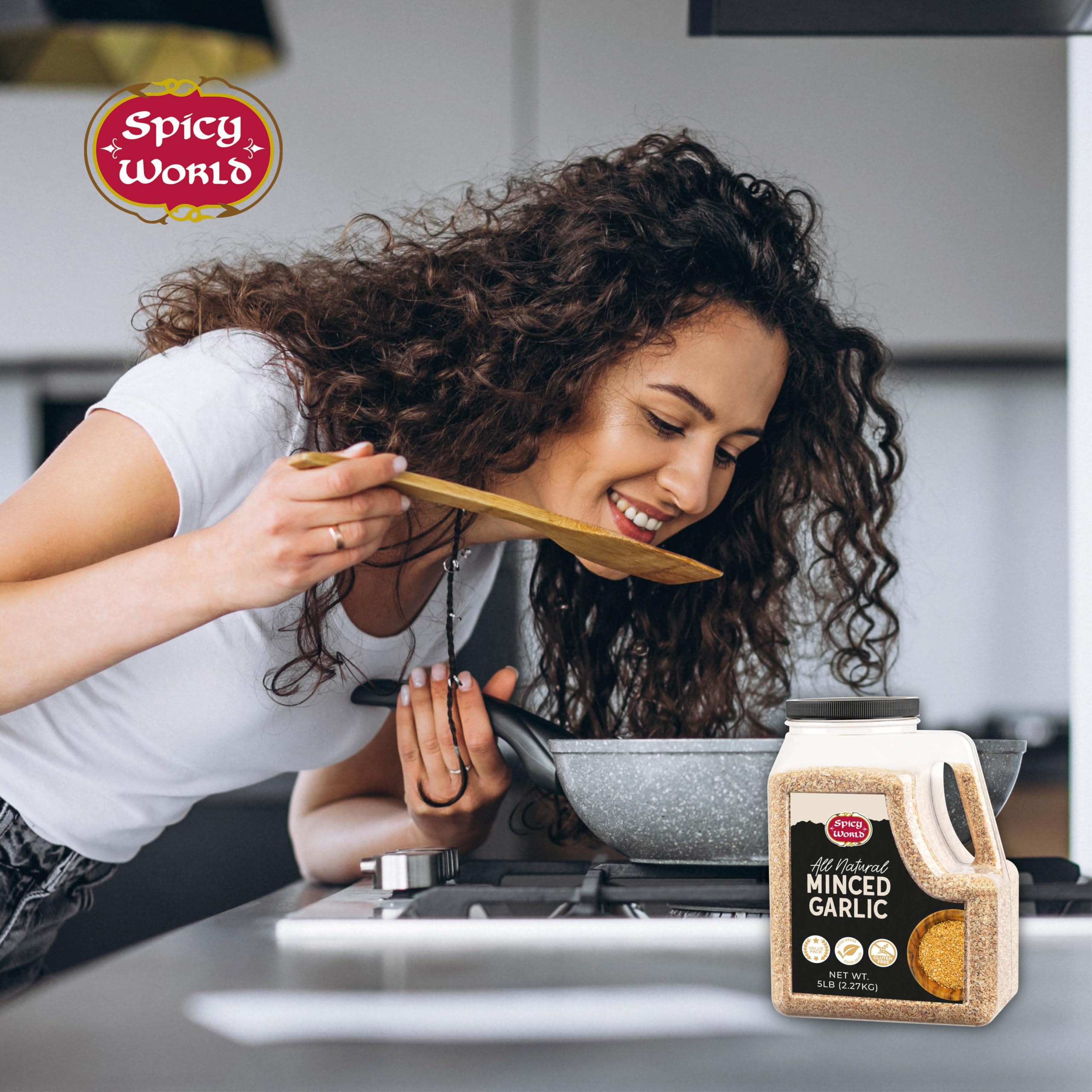 Spicy World minced garlic adding depth to soups and marinades.