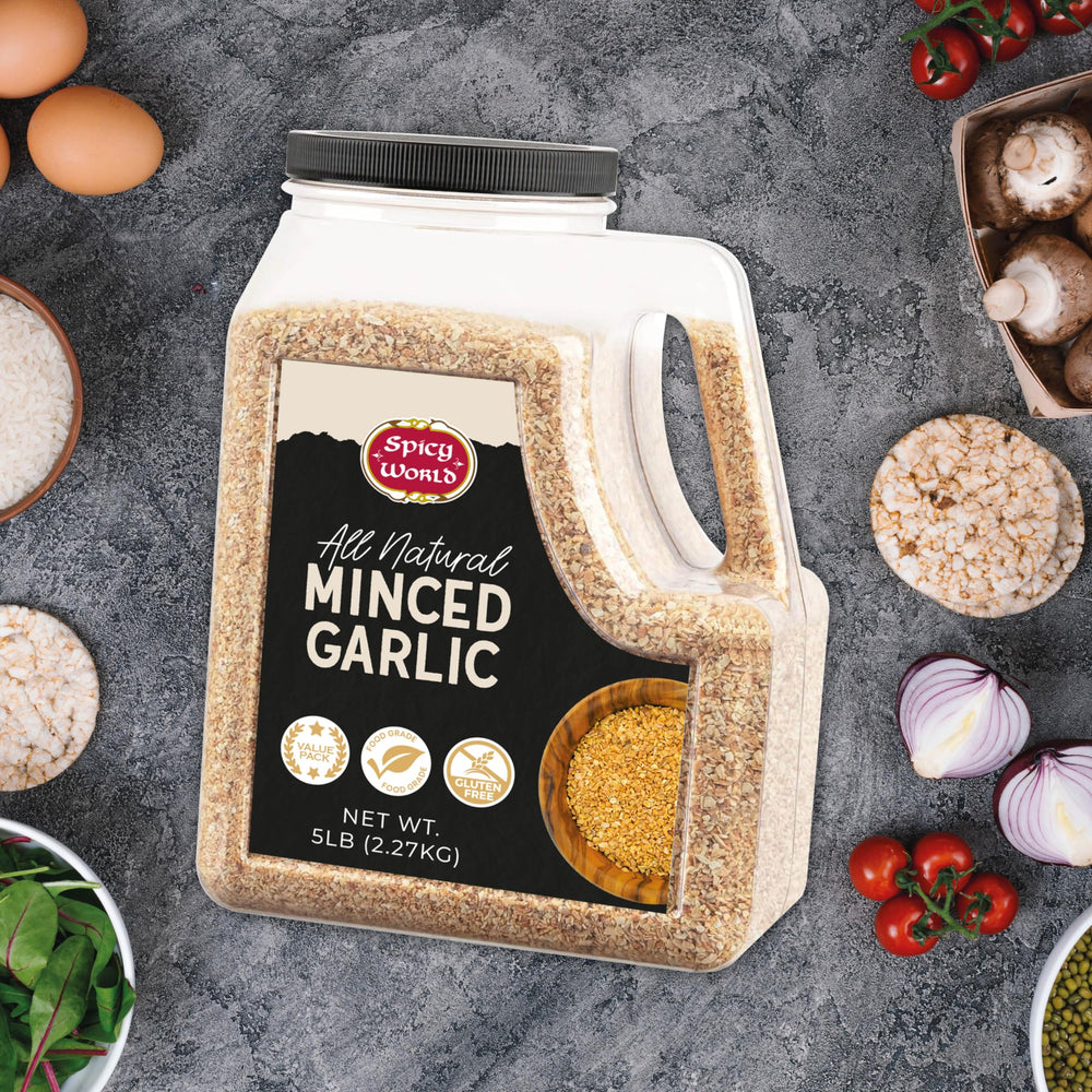 Spicy World minced garlic blends into spice mixes for robust flavor.