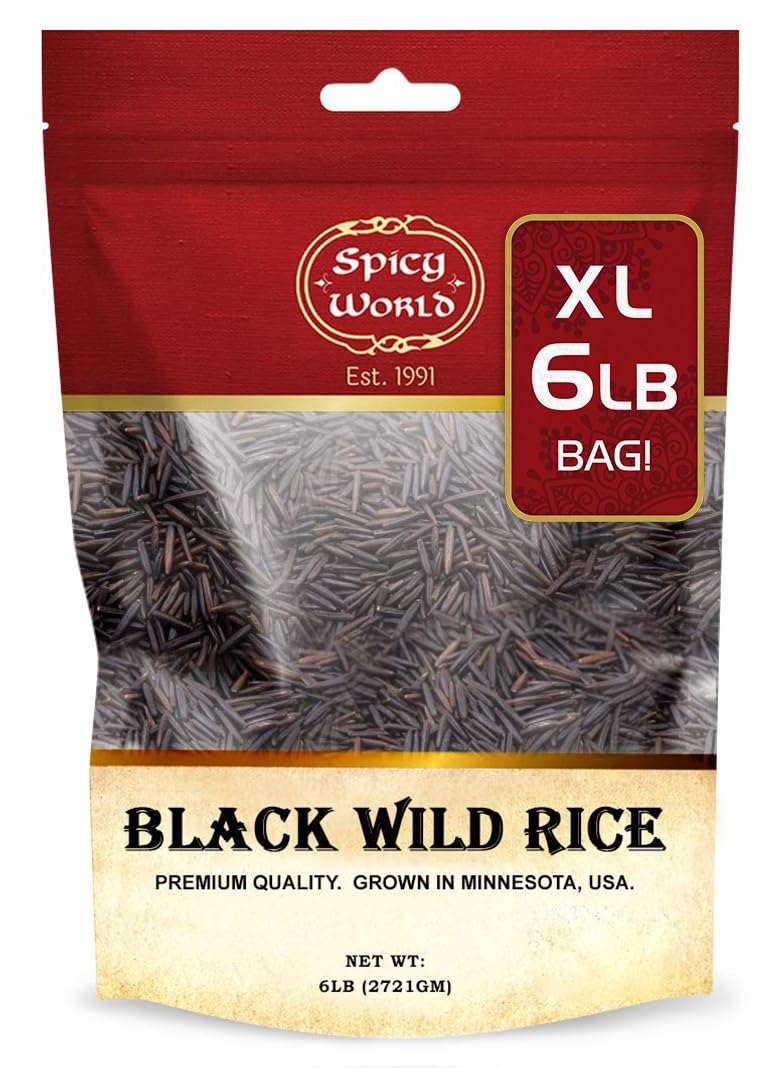 Spicy World Minnesota Grown Black Wild Rice bag highlighting freshness and versatility in cooking