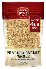 Spicy World Pearl Barley bag front, premium USA-grown grain for versatile cooking.