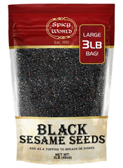 Spicy World raw black sesame seeds 3 lb bag for versatile cooking.
