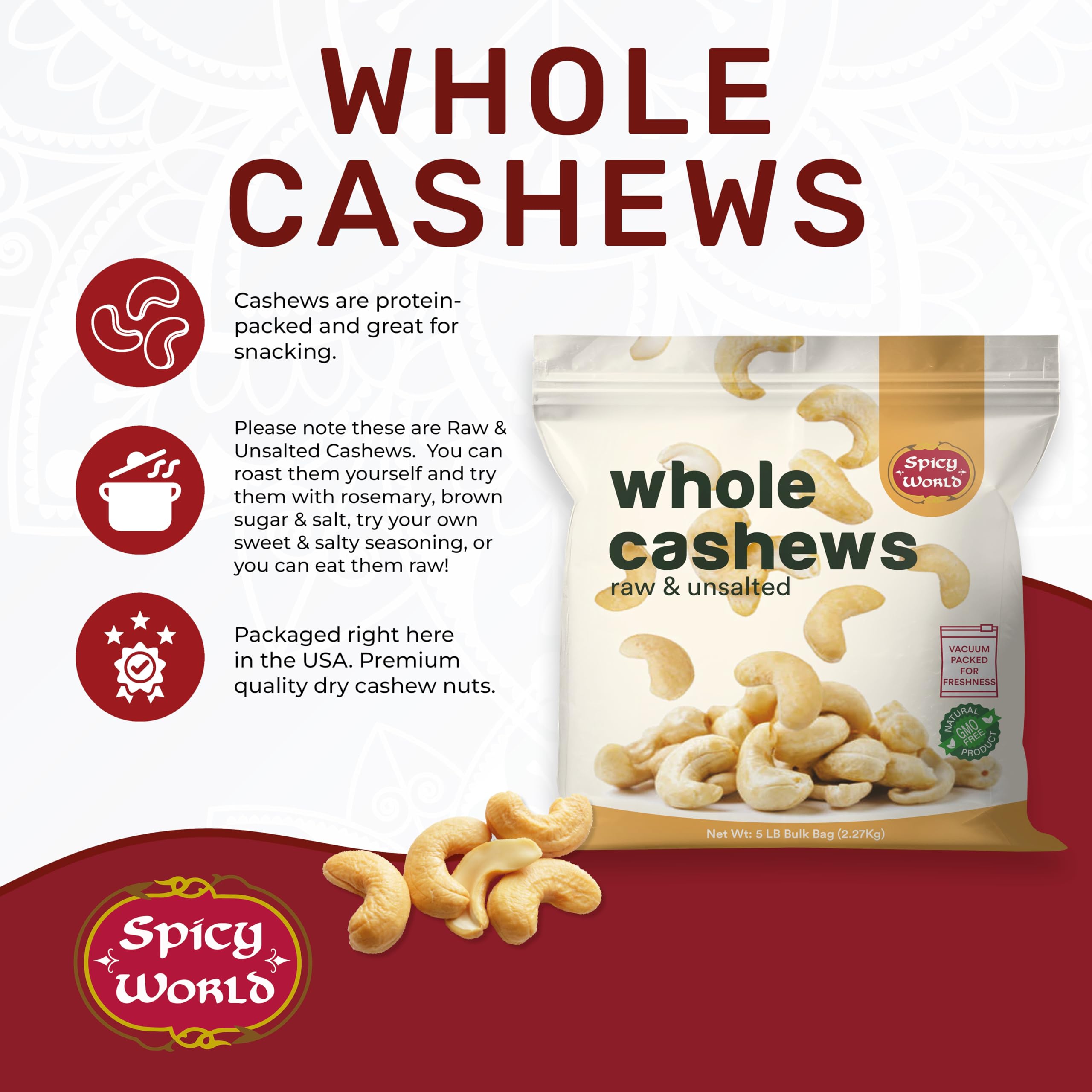 Spicy World raw cashews on salad topping for extra crunch.