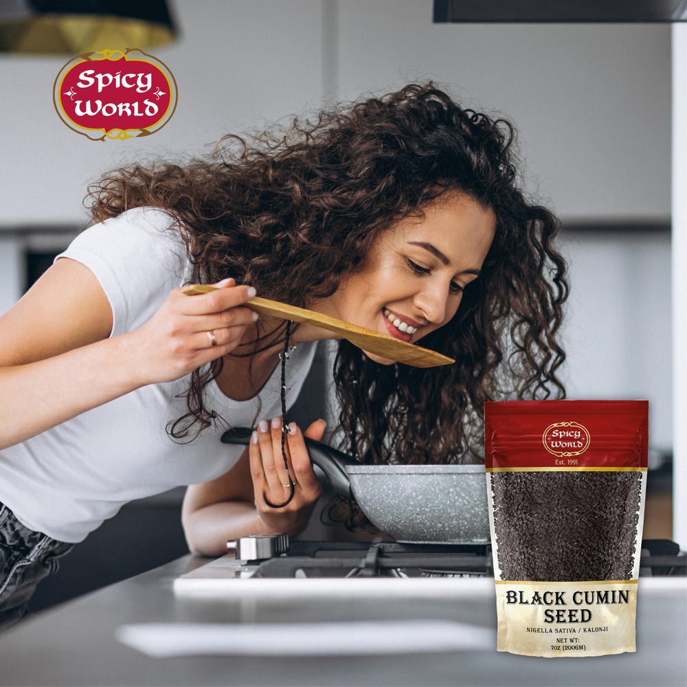 Spicy World resealable bag keeps kalonji fresh for cooking