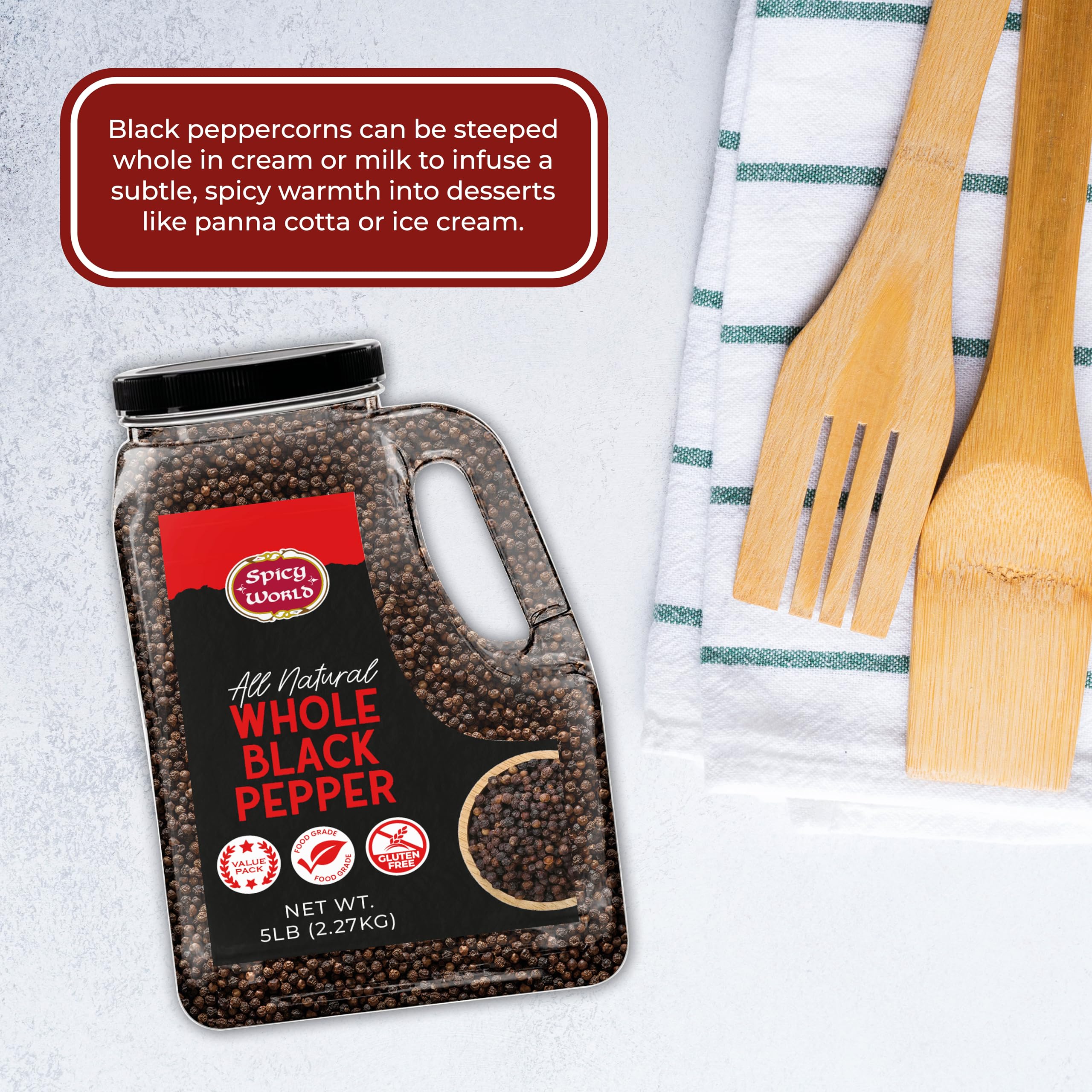Spicy World aroma-rich peppercorns enhancing soups and stews.