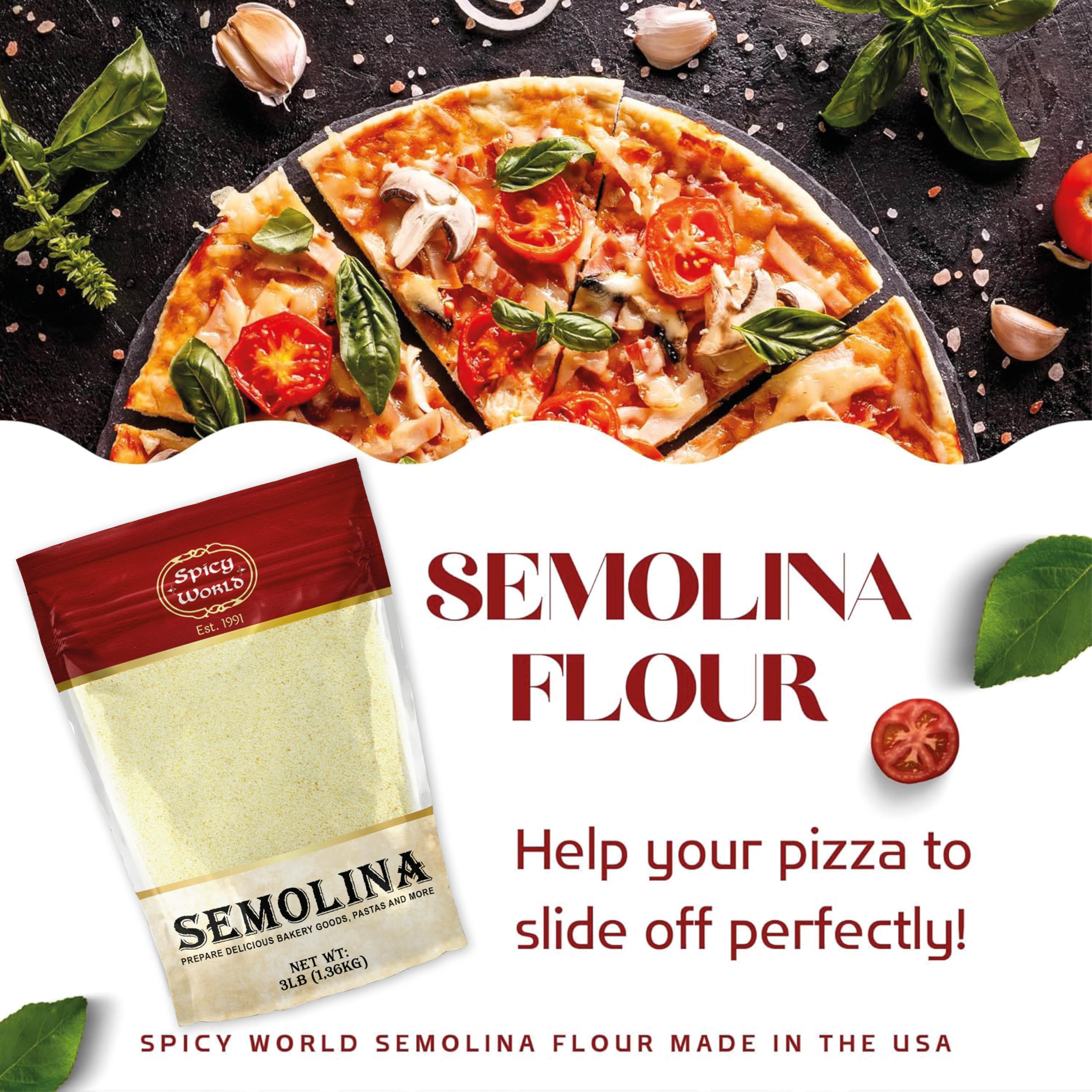 Spicy World semolina flour versatile for pasta and homemade bread.