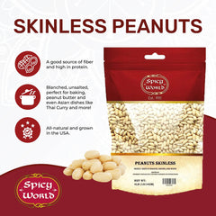 Spicy World skinless peanuts bulk bag back view showing 4 lb value.