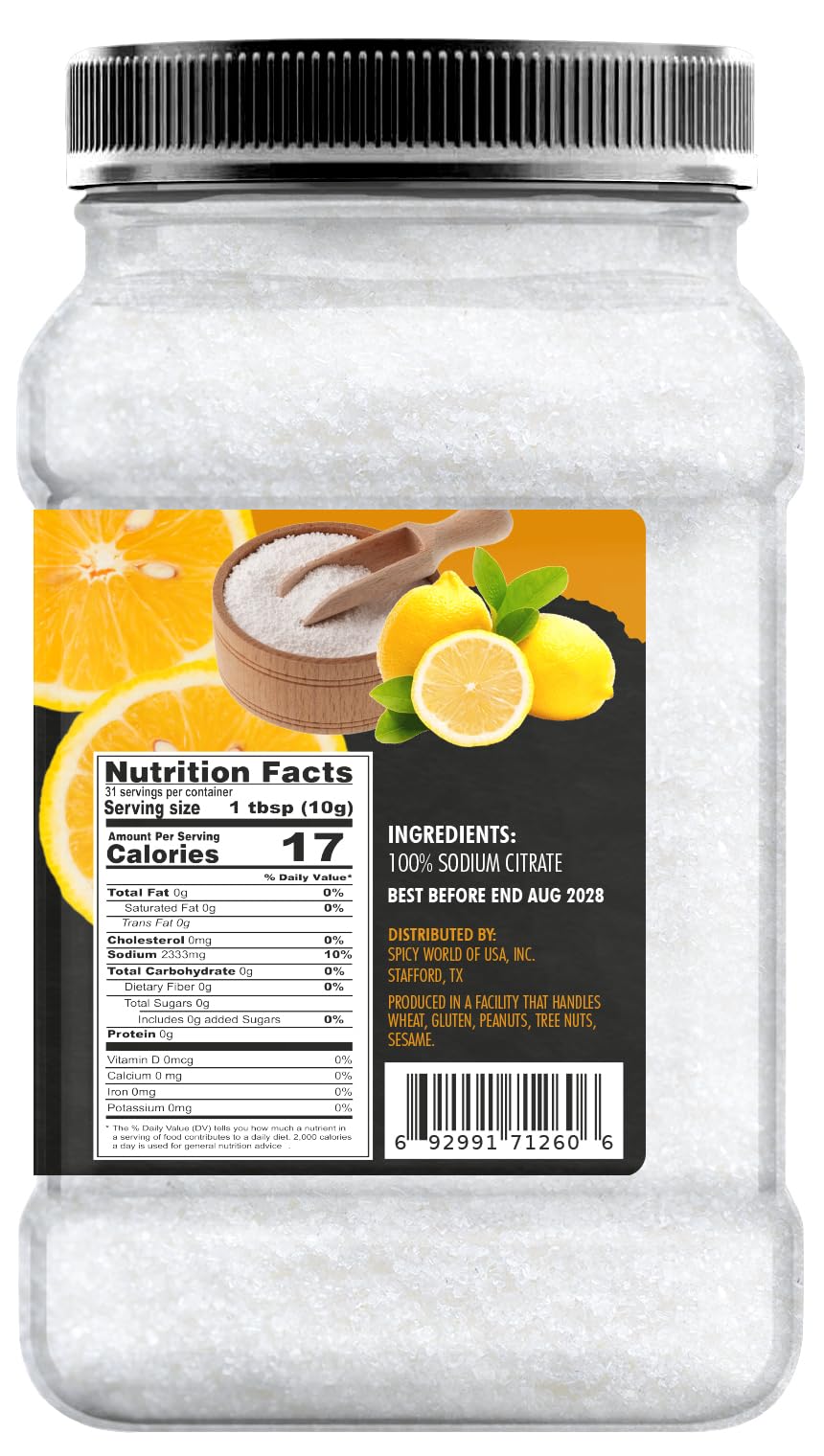 Spicy World sodium citrate jar ingredient list signals non-GMO quality.