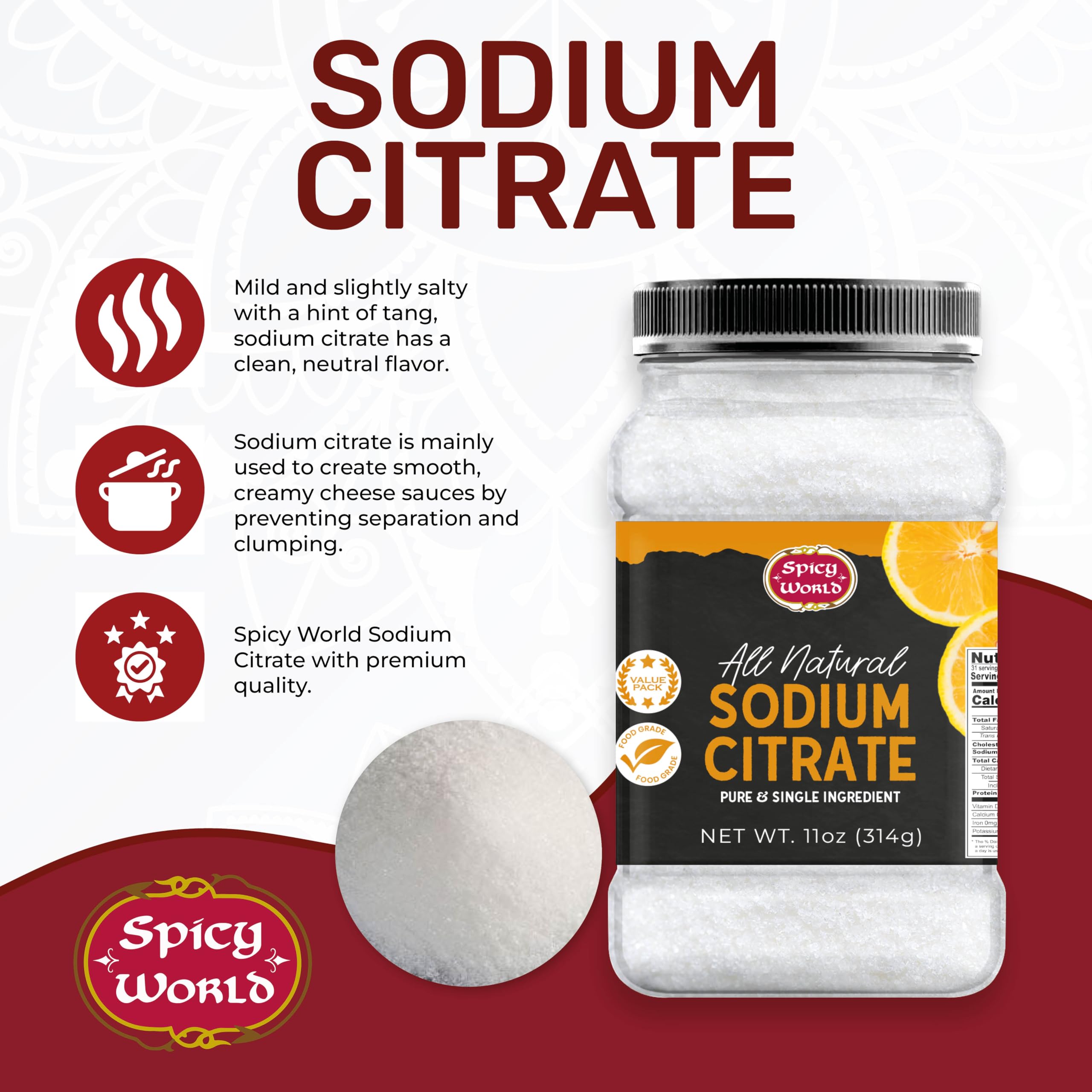 Spicy World sodium citrate used in molecular gastronomy for texture control.