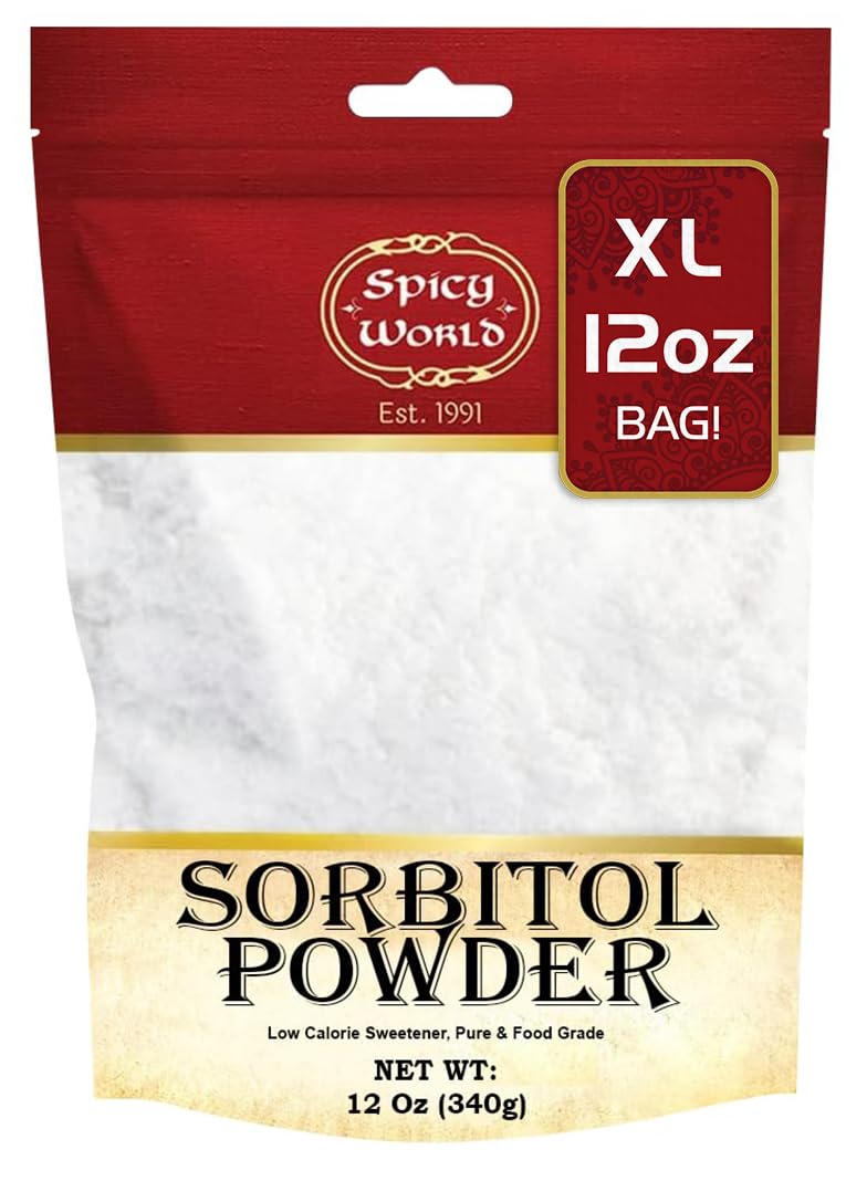 Spicy World Sorbitol powder in a USA-packaged bag provides pure, vegan sweetness.