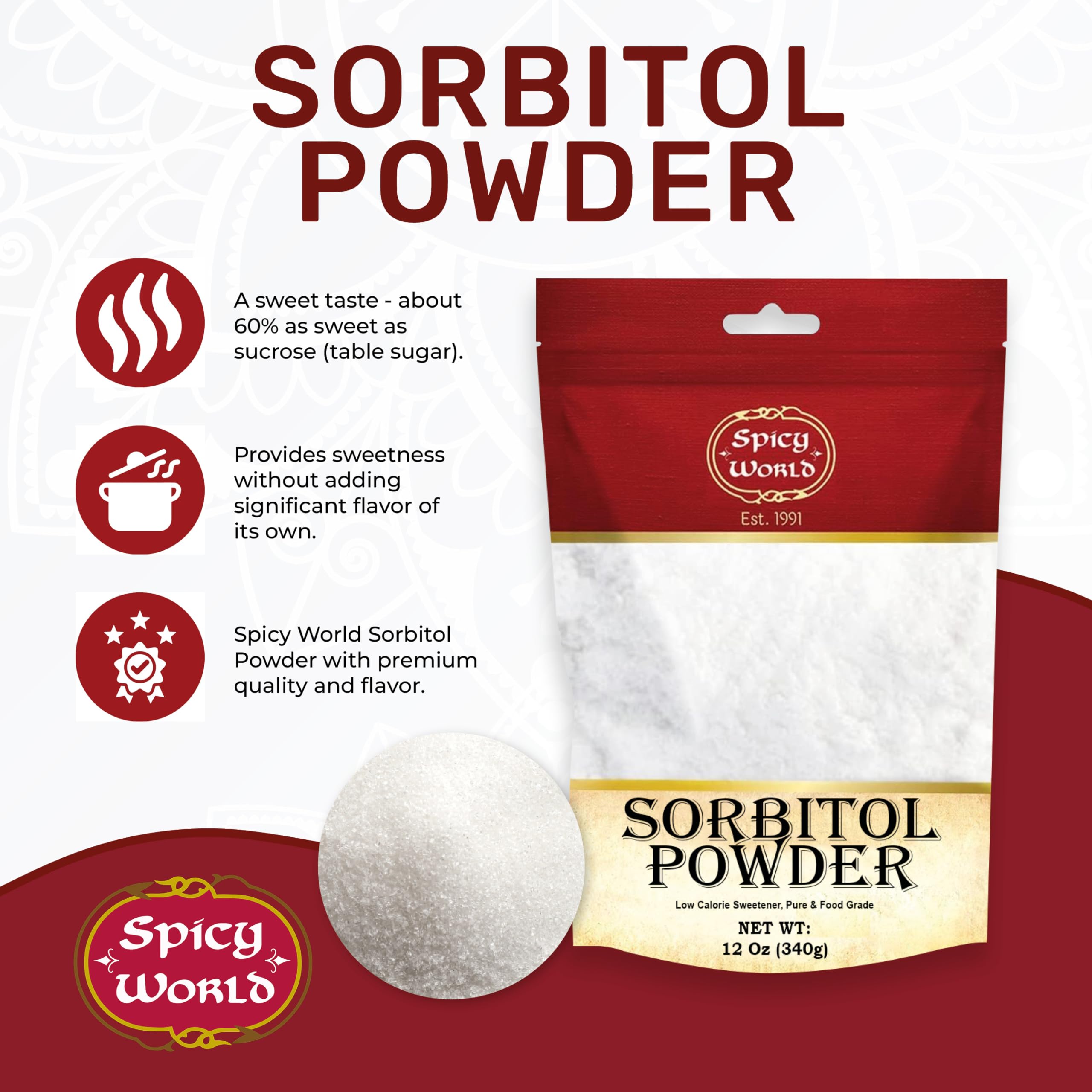 Spicy World Sorbitol powder measuring spoon for precise portions.