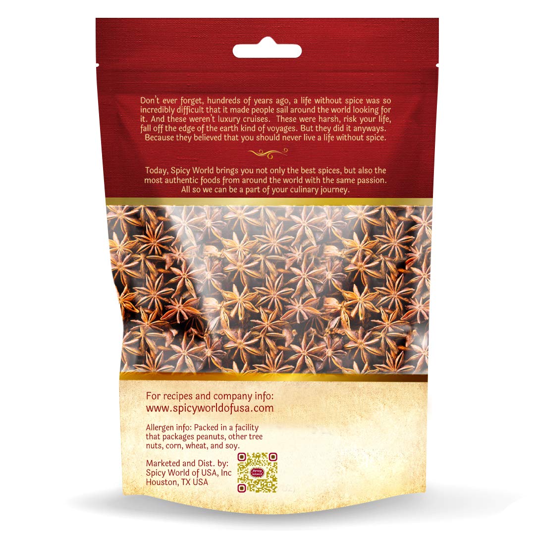 Spicy World star anise bulk bag with resealable seal.