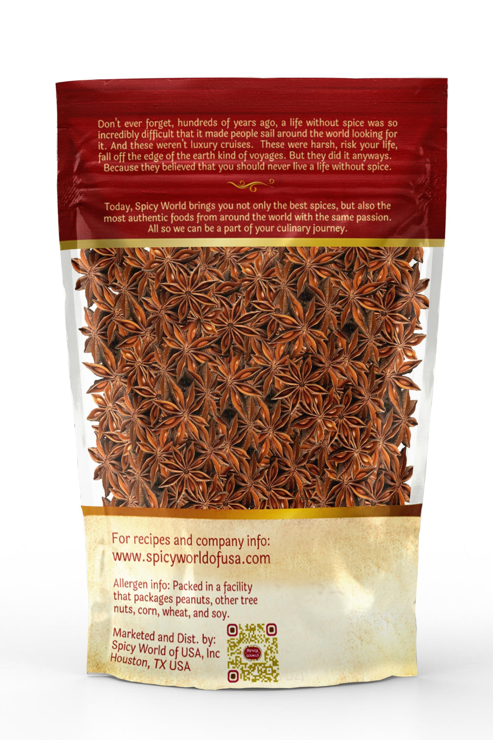 Spicy World star anise on pantry shelf with label.
