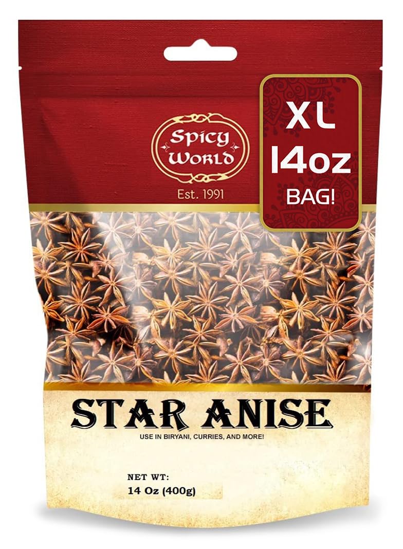 Spicy World star anise pods in a bulk bag for easy cooking.