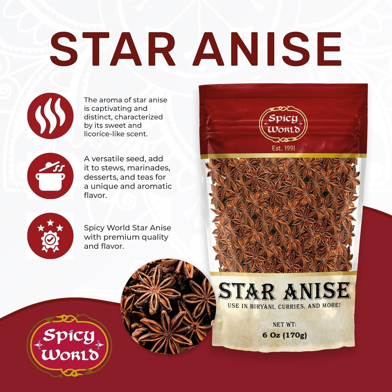 Close-up of Spicy World star anise steeping in tea for warm aroma.
