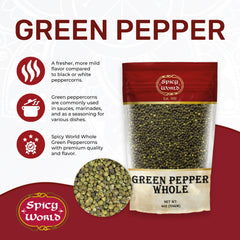 Spicy World steam-sterilized green peppercorns for pure, clean flavor in every grind