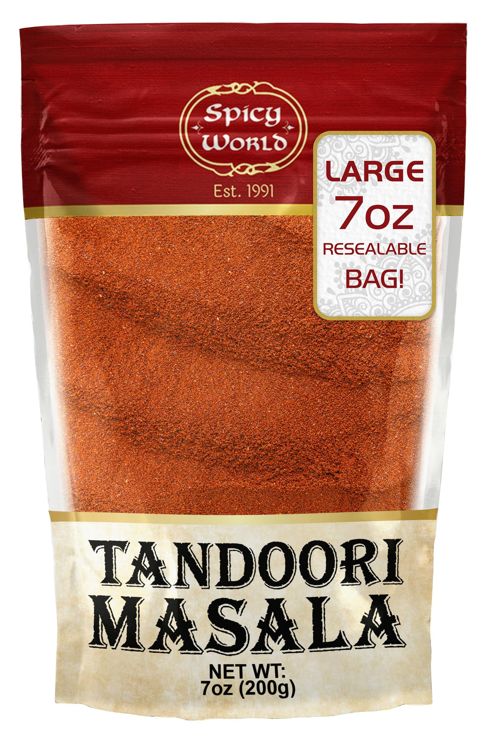 Spicy World Tandoori Masala 7oz bag for authentic grilling.