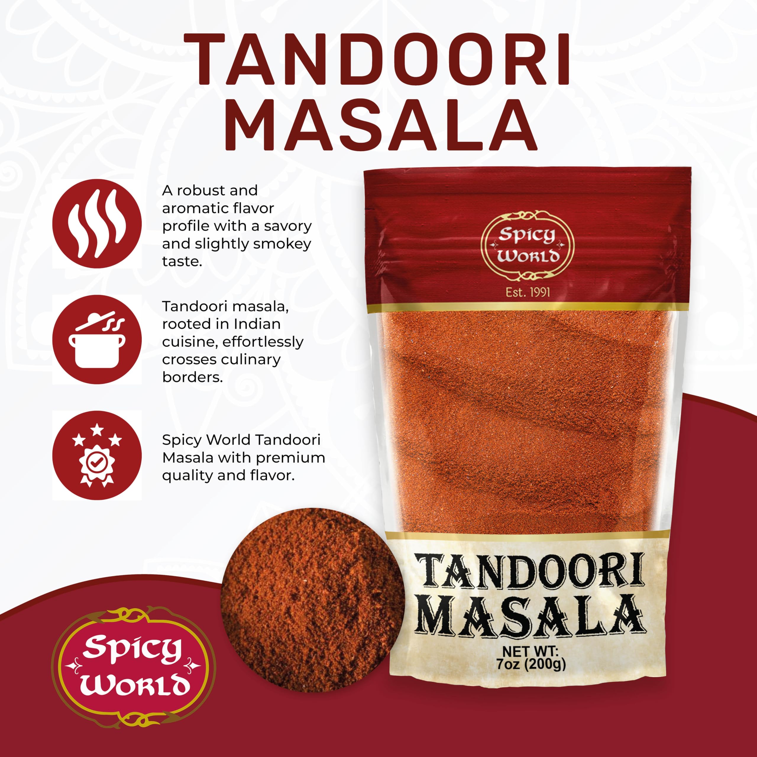 Spicy World Tandoori Masala marinade bowl, ideal for yogurt-based flavors.