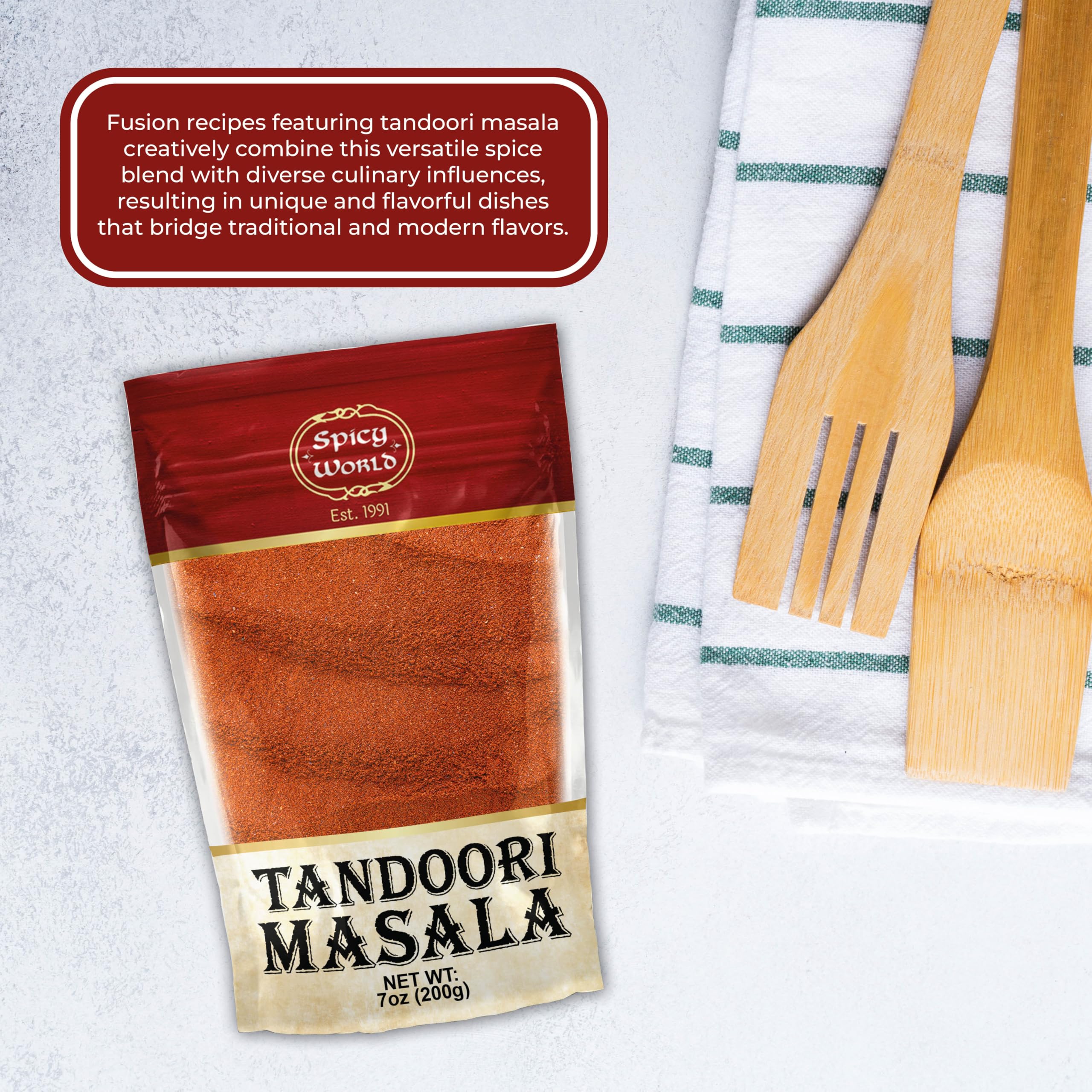 Spicy World Tandoori Masala meat rub for flavorful grills.