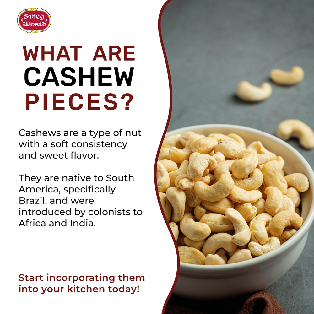 Spicy World unsalted cashews pieces in a bowl ideal for baking and toppings
