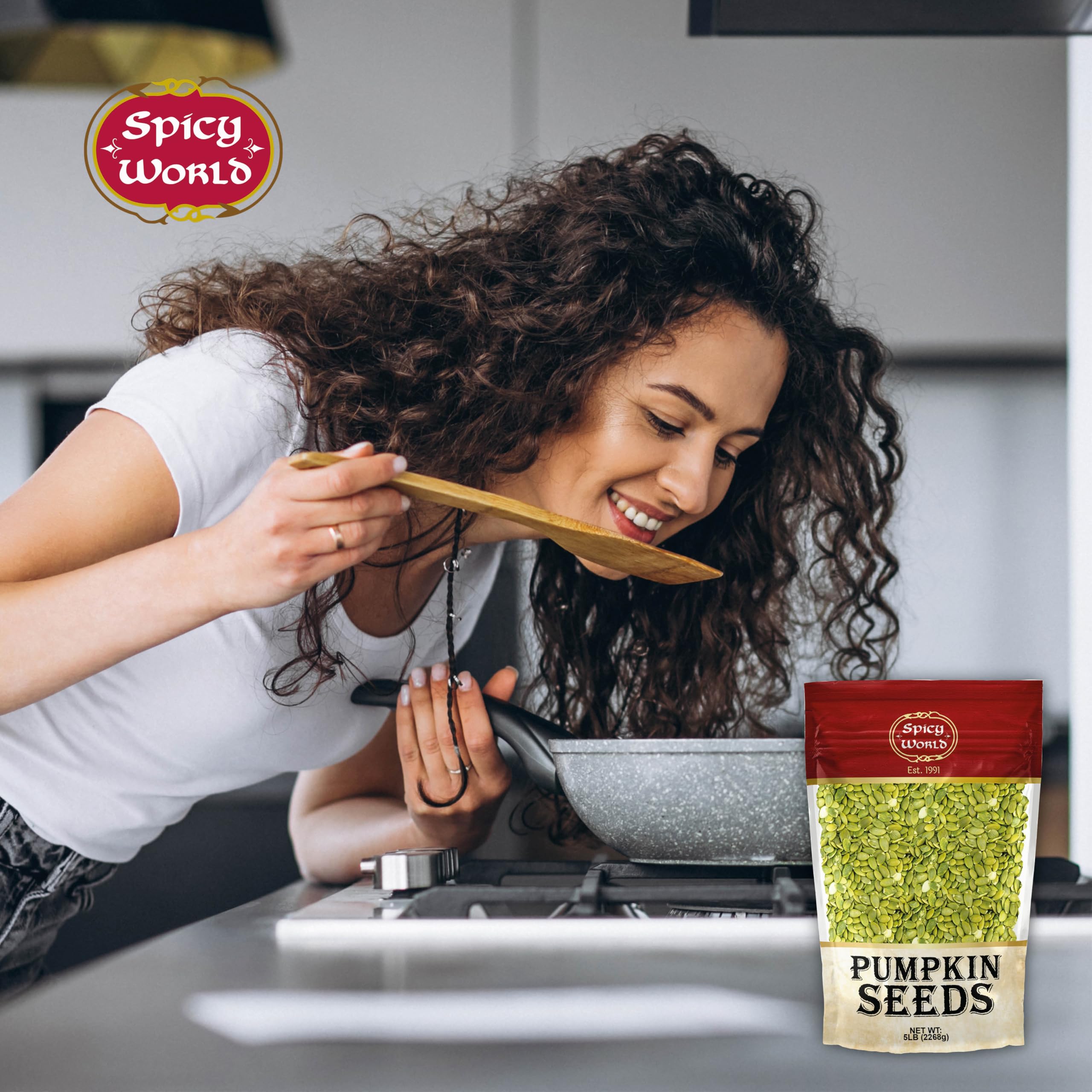 Spicy World unsalted pumpkin seeds in bulk package pure and vegan friendly